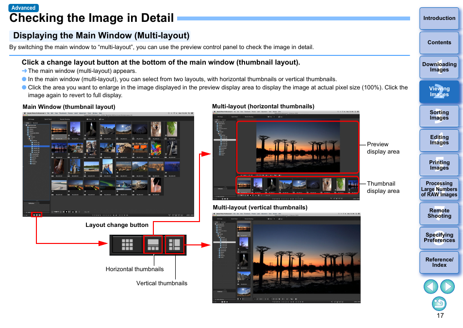 Checking the image in detail, Displaying the main window (multi-layout), P.17) | Ails, P.17, Only the | Canon PowerShot G7 X Mark II User Manual | Page 17 / 141
