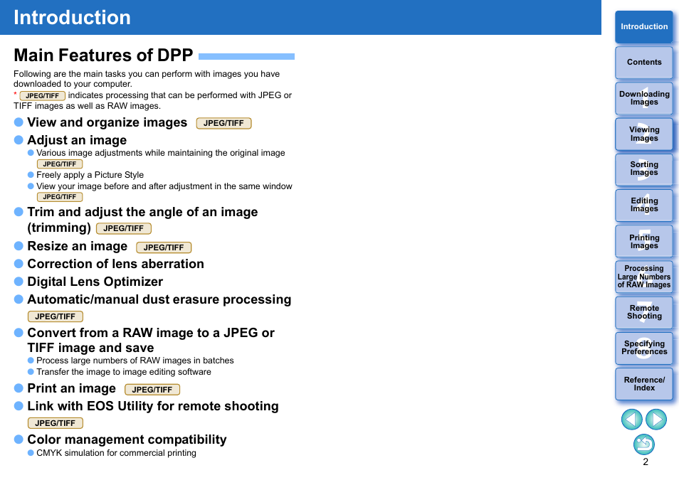 Introduction, Main features of dpp | Canon PowerShot G7 X Mark II User Manual | Page 2 / 141