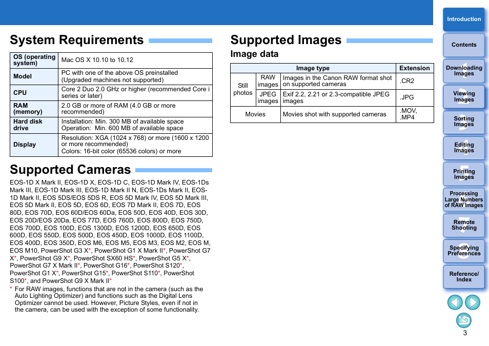 System requirements, Supported cameras, Supported images | System requirements supported cameras, Image data | Canon PowerShot G7 X Mark II User Manual | Page 3 / 141