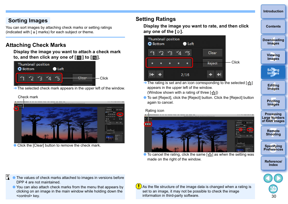 Sorting images, P.30, P.30, p.31) | P.30 to, Attaching check marks, Setting ratings | Canon PowerShot G7 X Mark II User Manual | Page 30 / 141