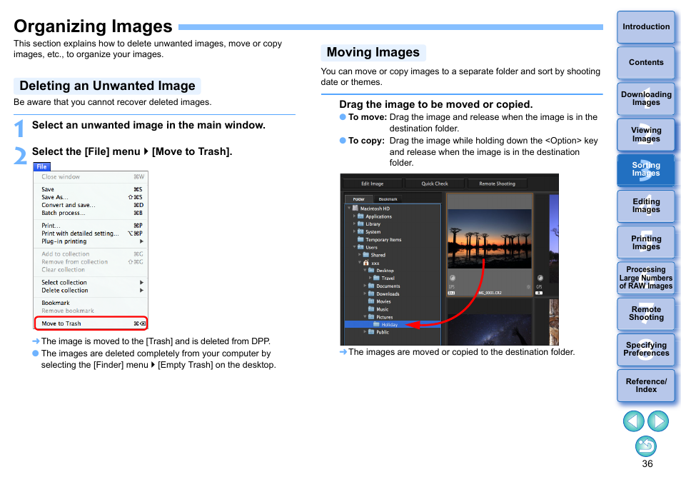 Organizing images, Deleting an unwanted image, Moving images | P.36), Image | Canon PowerShot G7 X Mark II User Manual | Page 36 / 141