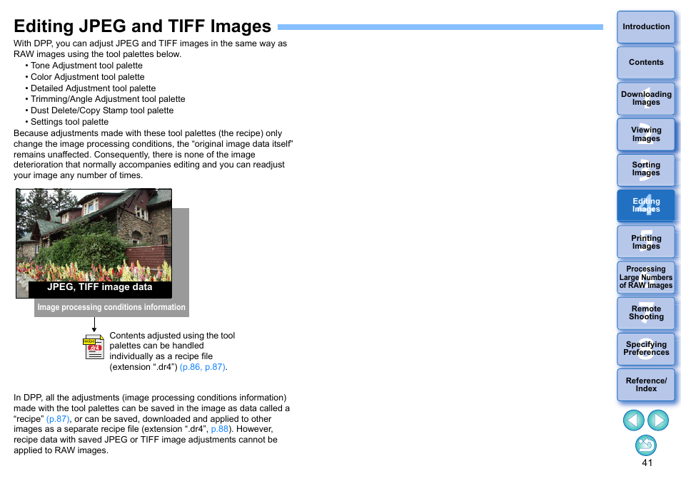 Editing jpeg and tiff images | Canon PowerShot G7 X Mark II User Manual | Page 41 / 141