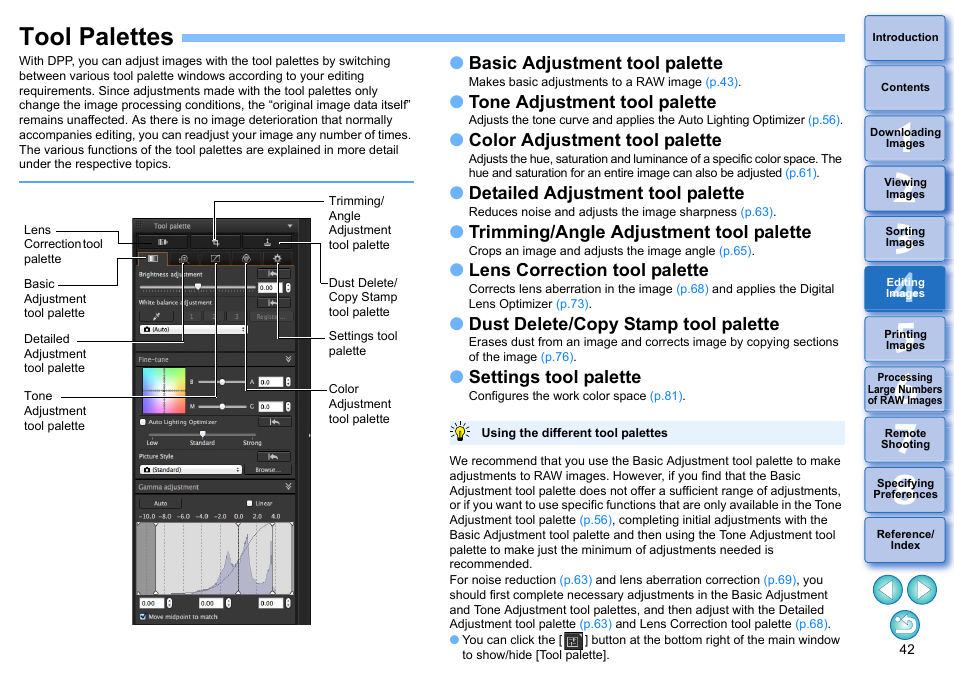 Tool palettes | Canon PowerShot G7 X Mark II User Manual | Page 42 / 141