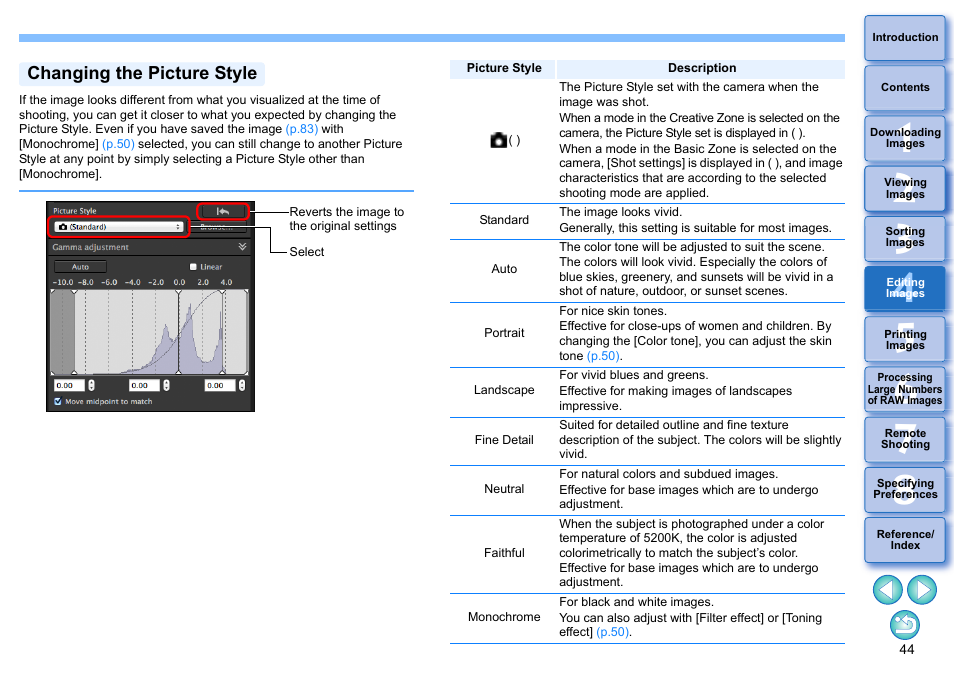 Changing the picture style | Canon PowerShot G7 X Mark II User Manual | Page 44 / 141