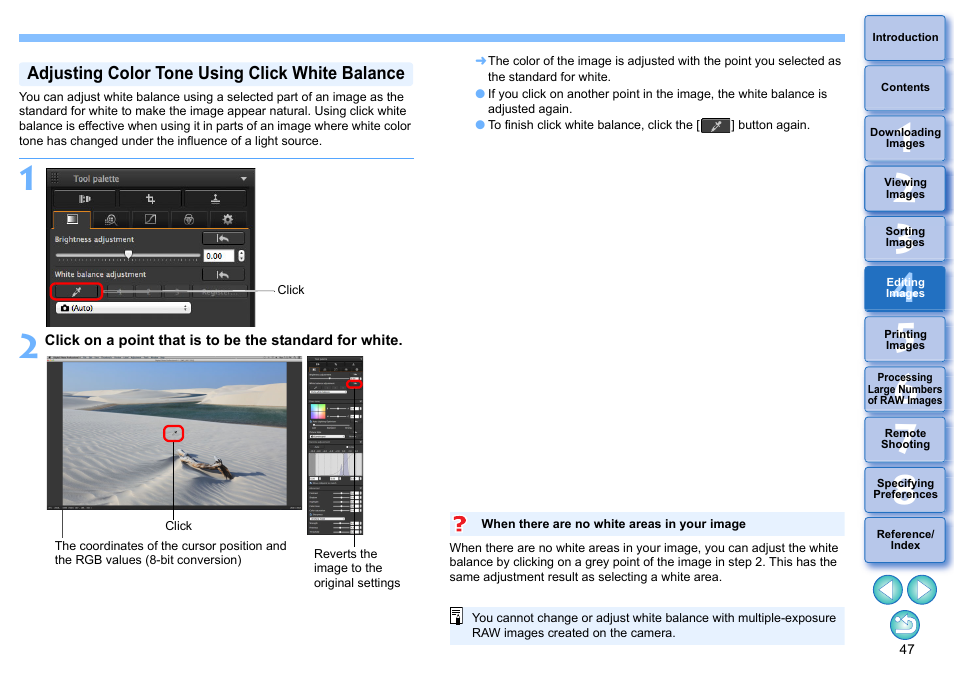 Adjusting color tone using click white balance, P.47) | Canon PowerShot G7 X Mark II User Manual | Page 47 / 141