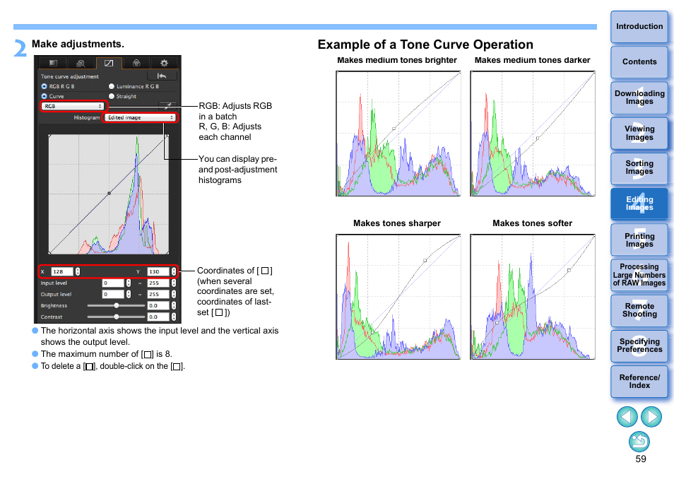 Example of a tone curve operation | Canon PowerShot G7 X Mark II User Manual | Page 59 / 141