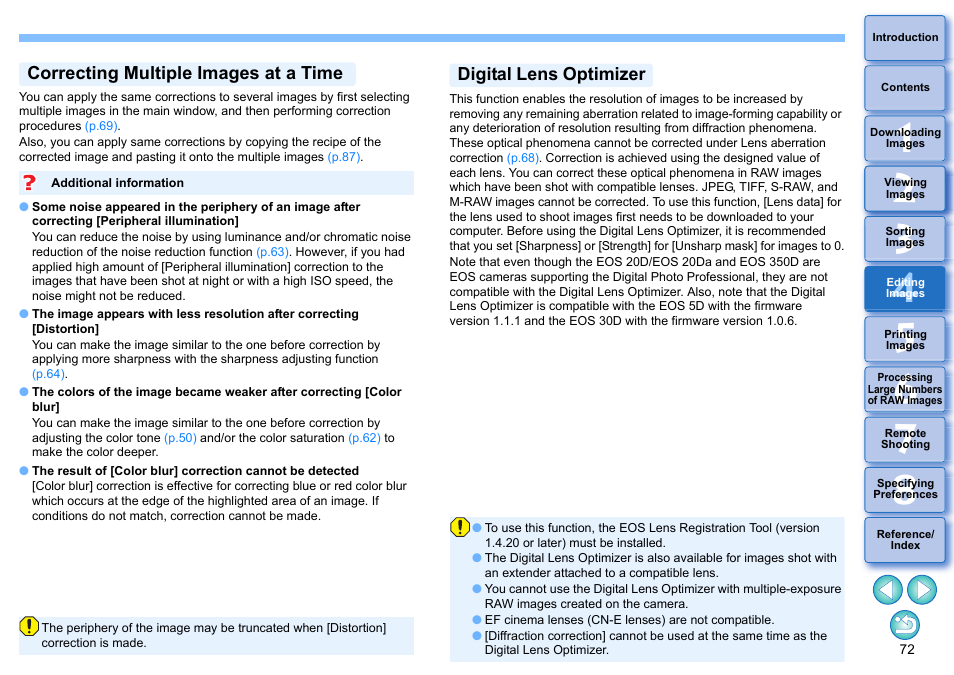 Correcting multiple images at a time, Digital lens optimizer | Canon PowerShot G7 X Mark II User Manual | Page 72 / 141