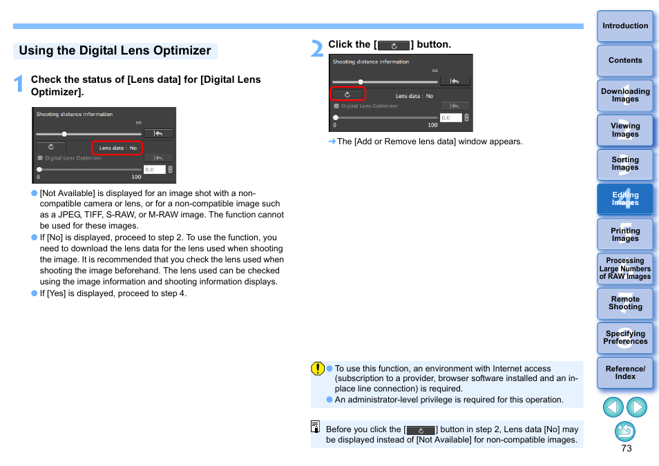 Using the digital lens optimizer, P.73) | Canon PowerShot G7 X Mark II User Manual | Page 73 / 141
