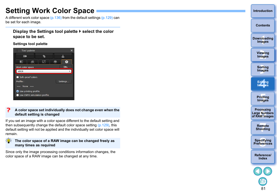 Setting work color space, P.81) | Canon PowerShot G7 X Mark II User Manual | Page 81 / 141