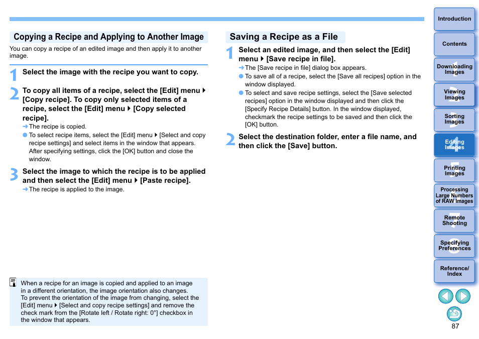 Copying a recipe and applying to another image, Saving a recipe as a file, P.87) | Recipe | Canon PowerShot G7 X Mark II User Manual | Page 87 / 141