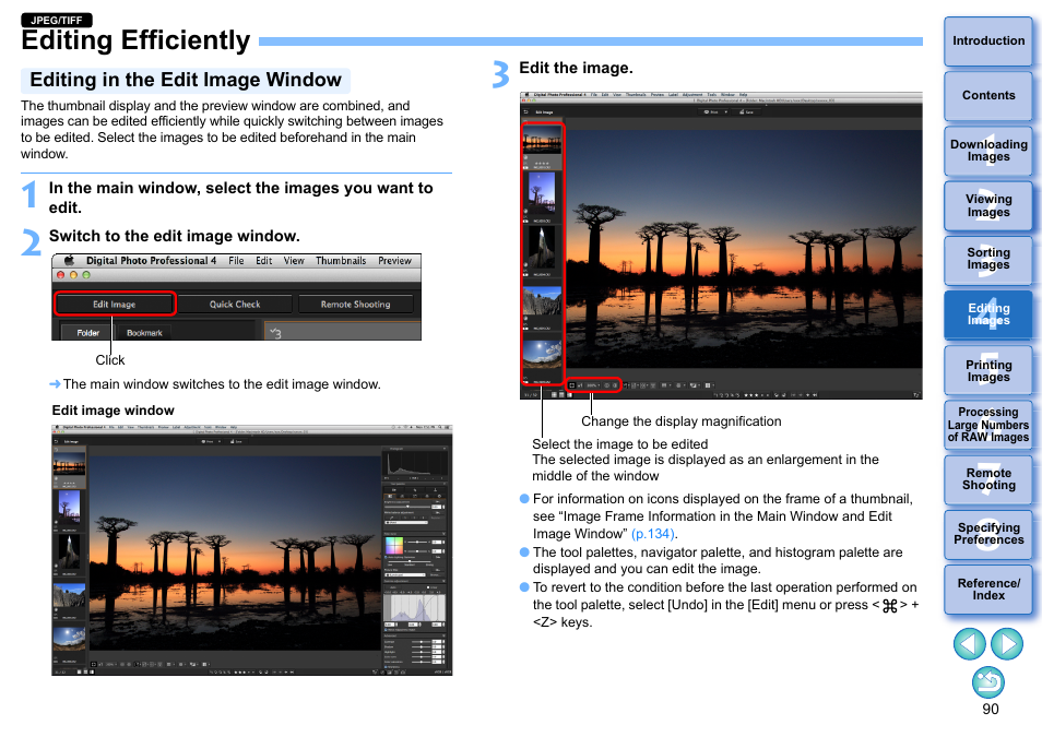 Editing efficiently, Editing in the edit image window | Canon PowerShot G7 X Mark II User Manual | Page 90 / 141