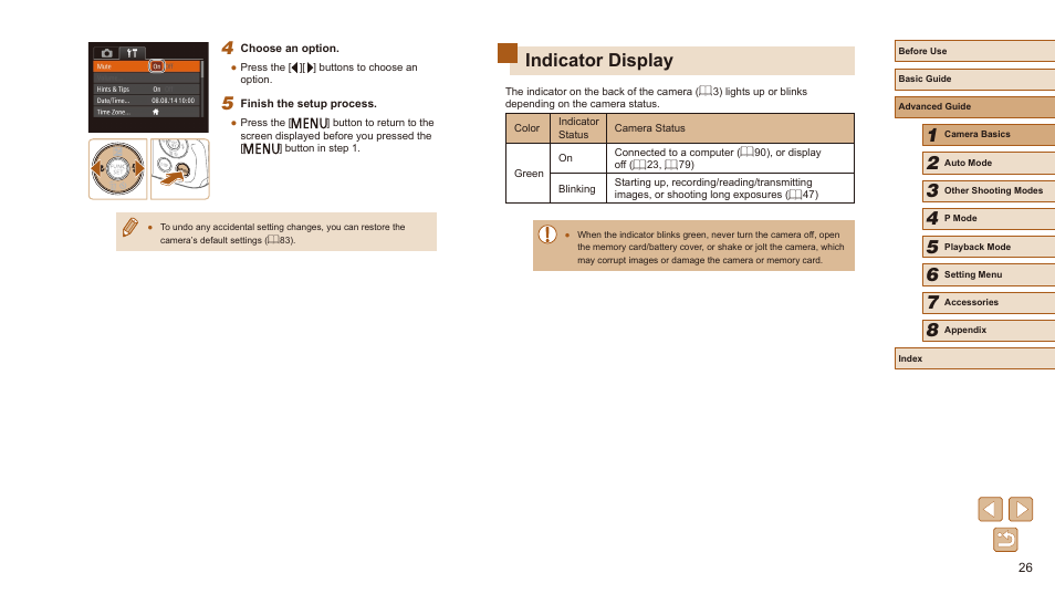 Indicator display | Canon PowerShot SX410 IS User Manual | Page 26 / 118