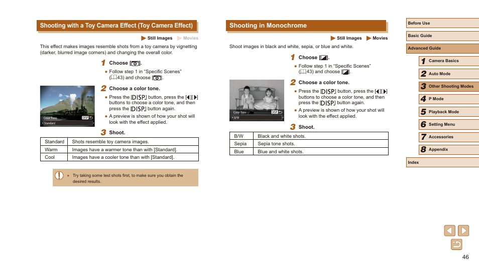Shooting in monochrome | Canon PowerShot SX410 IS User Manual | Page 46 / 118