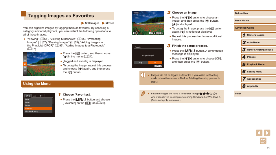 Tagging images as favorites, Using the menu | Canon PowerShot SX410 IS User Manual | Page 72 / 118