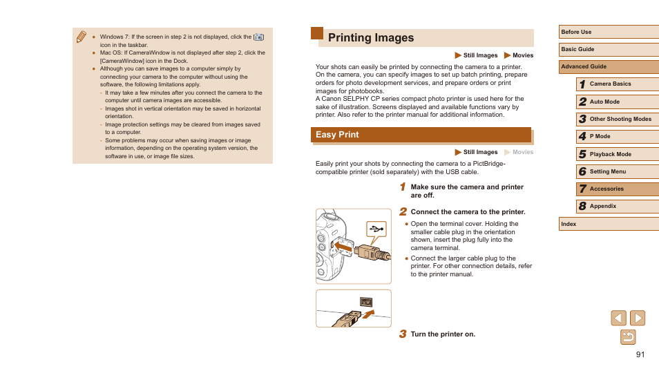 Printing images, Easy print | Canon PowerShot SX410 IS User Manual | Page 91 / 118