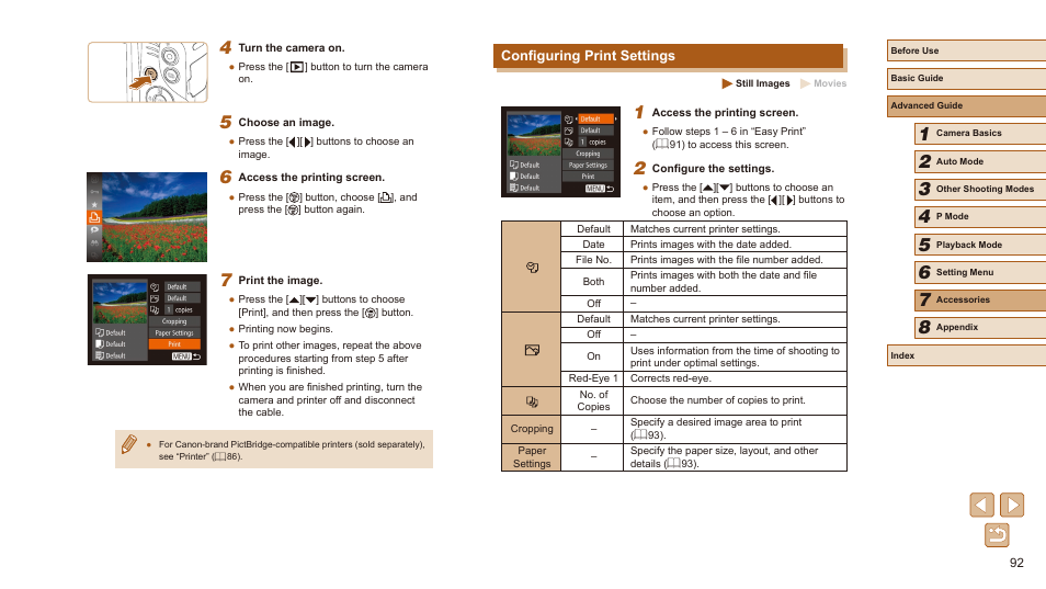 Configuring print settings | Canon PowerShot SX410 IS User Manual | Page 92 / 118