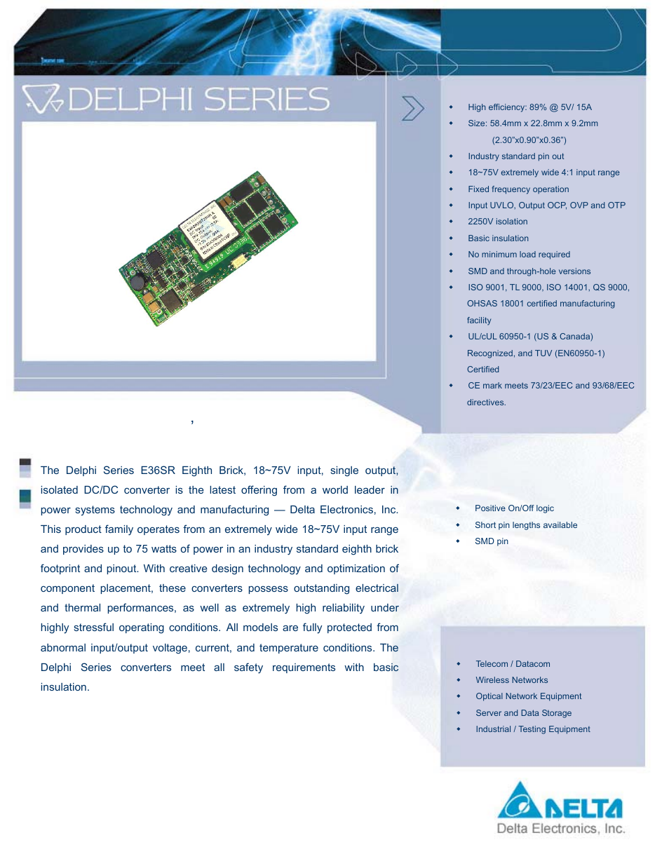 Delta Electronics Series E36SR User Manual | 15 pages