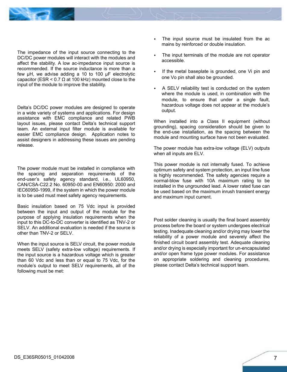 Design considerations | Delta Electronics Series E36SR User Manual | Page 7 / 15