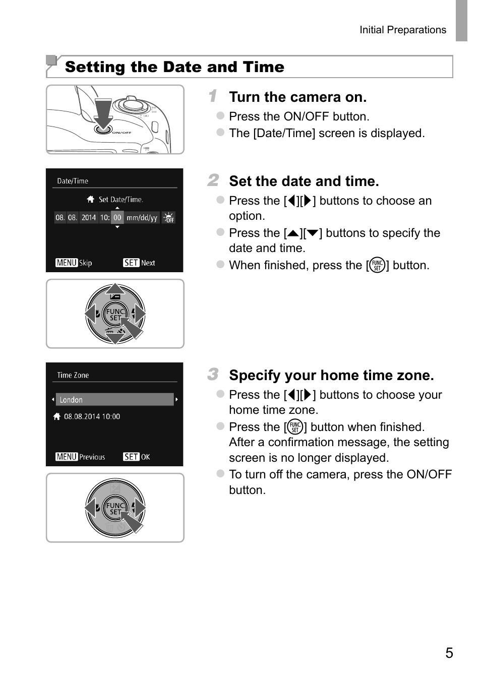 Setting the date and time | Canon PowerShot SX410 IS User Manual | Page 5 / 9