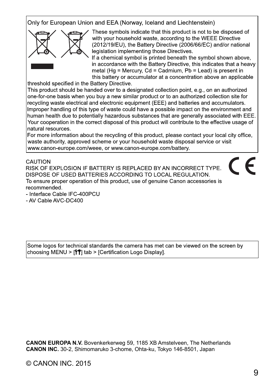 Canon PowerShot SX410 IS User Manual | Page 9 / 9