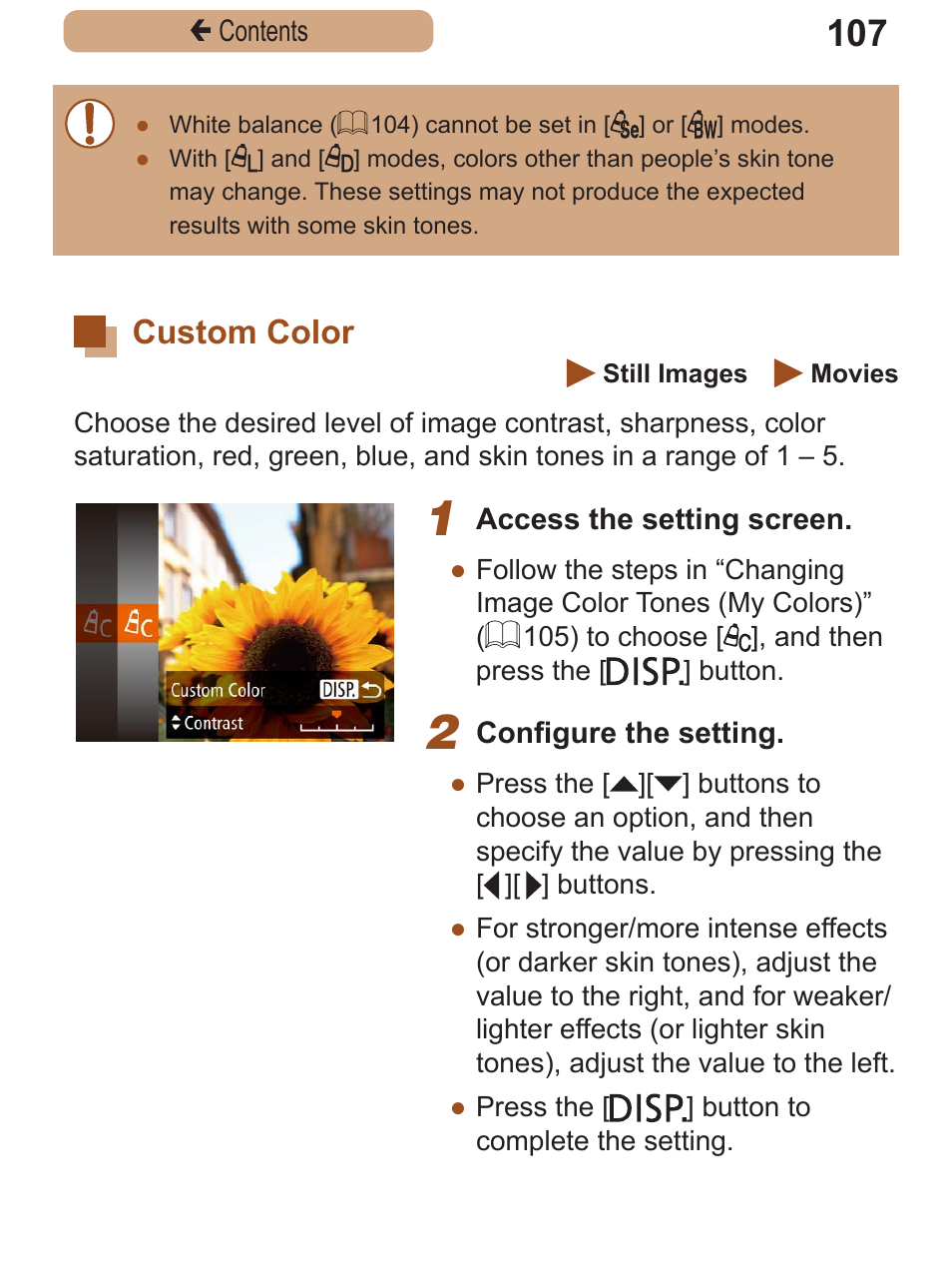 Custom color | Canon PowerShot SX410 IS User Manual | Page 107 / 250