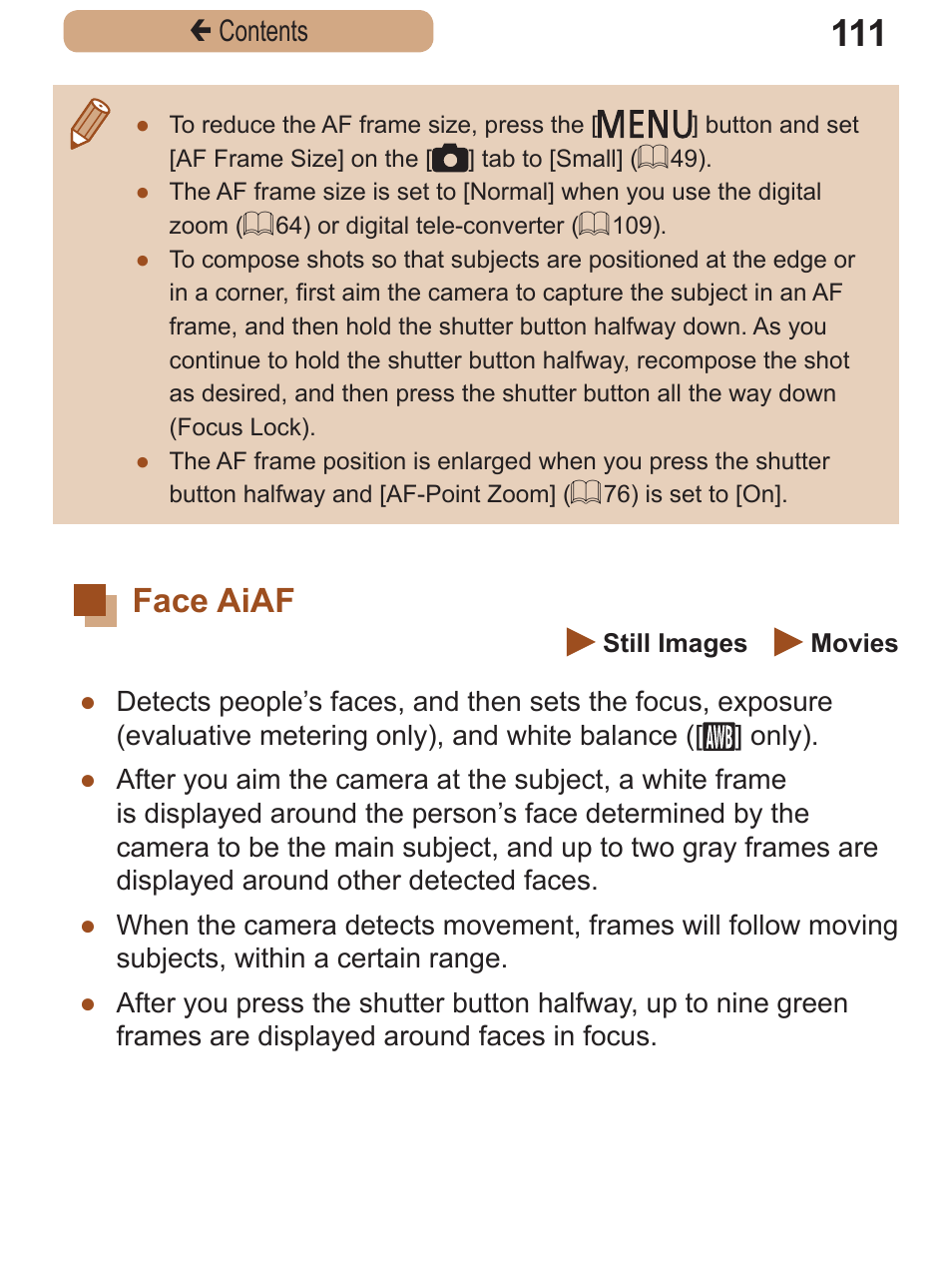 Face aiaf | Canon PowerShot SX410 IS User Manual | Page 111 / 250
