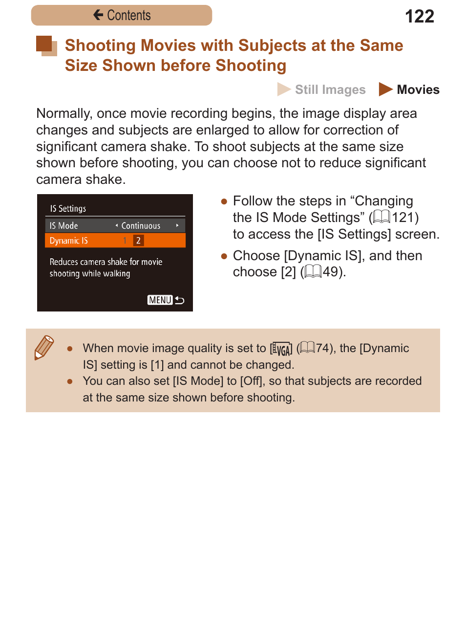 Shooting movies with, Subjects at the same, Size shown before | Shooting | Canon PowerShot SX410 IS User Manual | Page 122 / 250