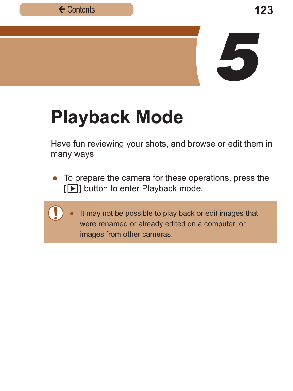5 playback mode, Playback mode | Canon PowerShot SX410 IS User Manual | Page 123 / 250
