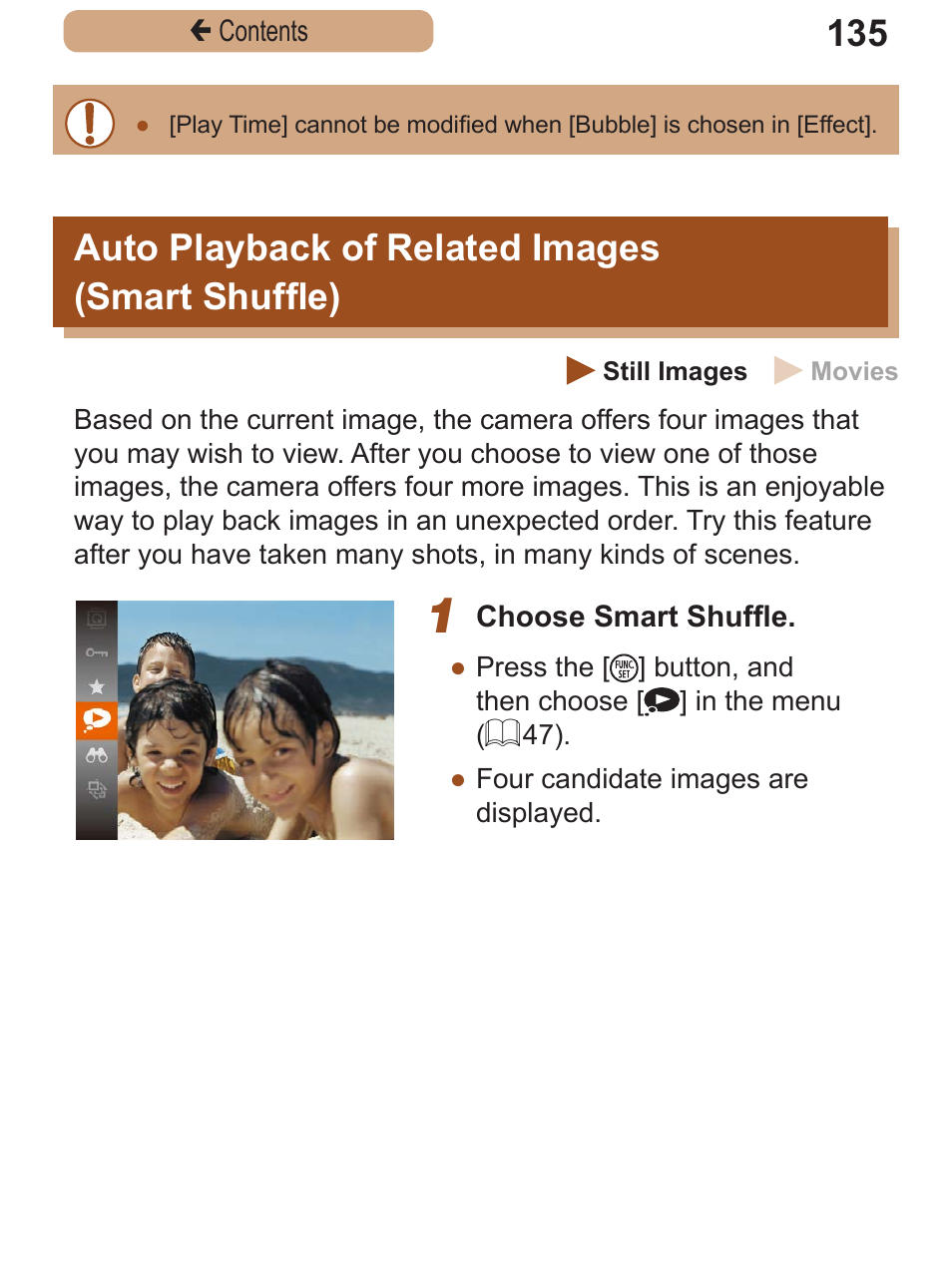 Auto playback of related images (smart shuffle), Auto playback of, Related images | Smart shuffle) | Canon PowerShot SX410 IS User Manual | Page 135 / 250