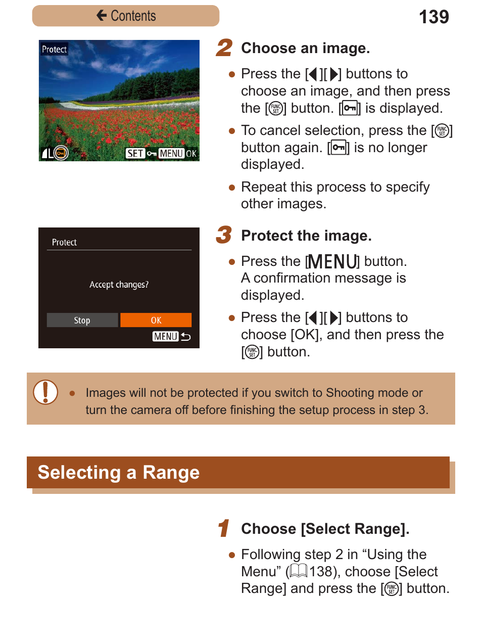 Selecting a range | Canon PowerShot SX410 IS User Manual | Page 139 / 250