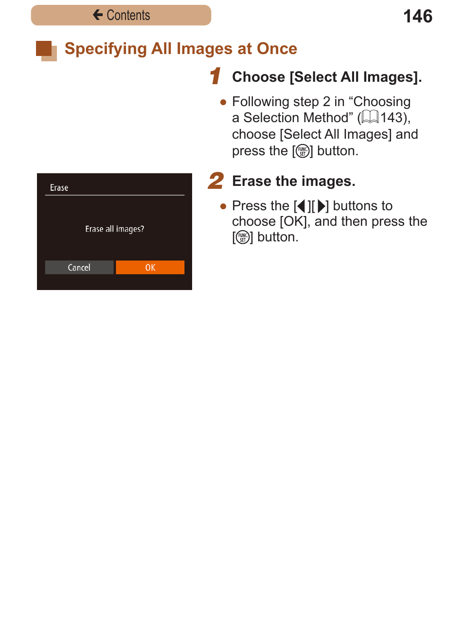 Specifying all images at once, Specifying all images, At once | Canon PowerShot SX410 IS User Manual | Page 146 / 250