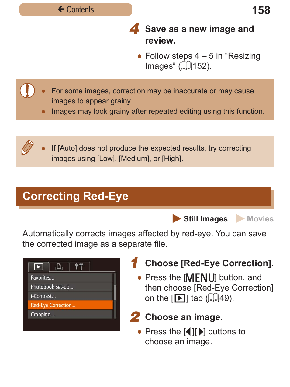 Correcting red-eye | Canon PowerShot SX410 IS User Manual | Page 158 / 250