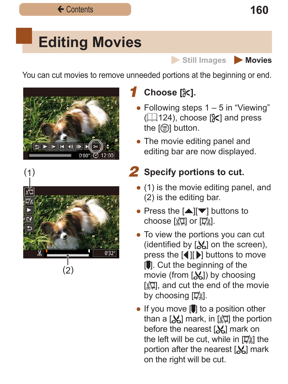 Editing movies | Canon PowerShot SX410 IS User Manual | Page 160 / 250