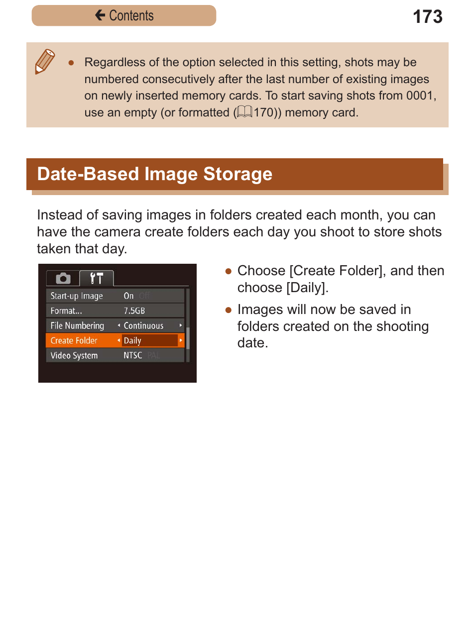 Date-based image storage, Date-based image, Storage | Canon PowerShot SX410 IS User Manual | Page 173 / 250