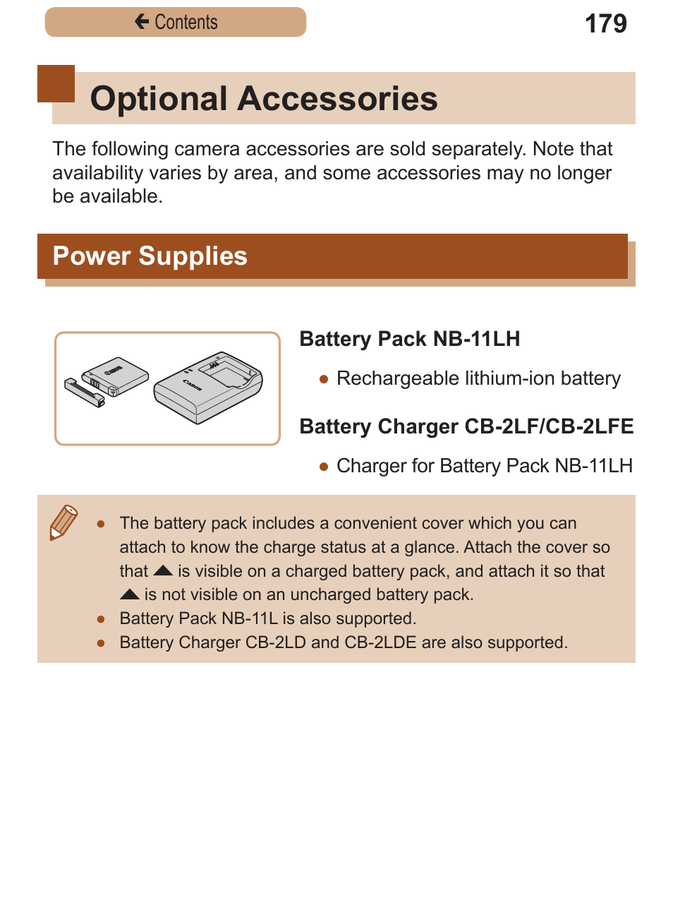 Optional accessories, Power supplies | Canon PowerShot SX410 IS User Manual | Page 179 / 250