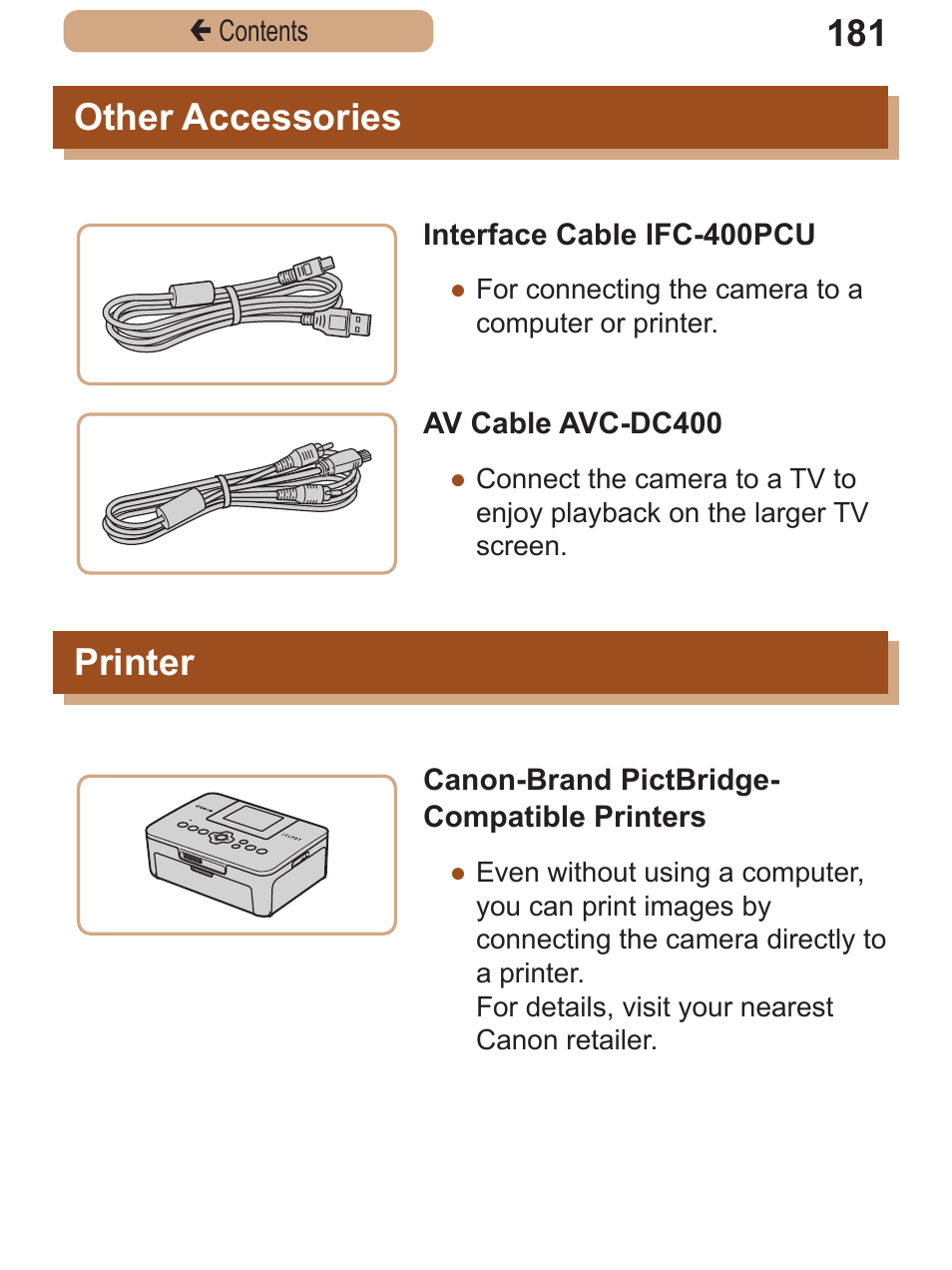 Other accessories, Printer, Other accessories printer | Canon PowerShot SX410 IS User Manual | Page 181 / 250
