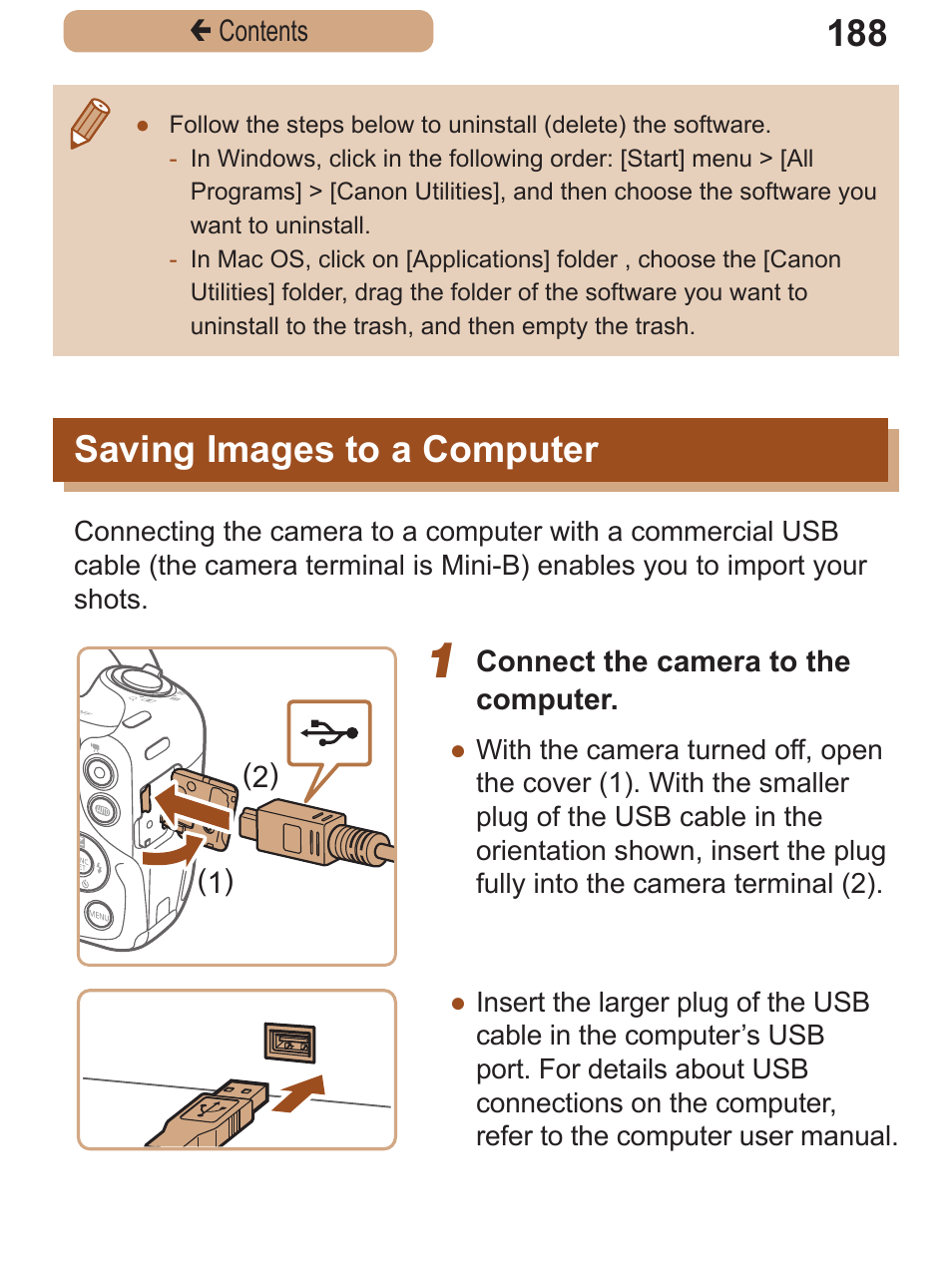 Saving images to a computer, Saving images to a, Computer | Connected to a computer (= 188), or | Canon PowerShot SX410 IS User Manual | Page 188 / 250