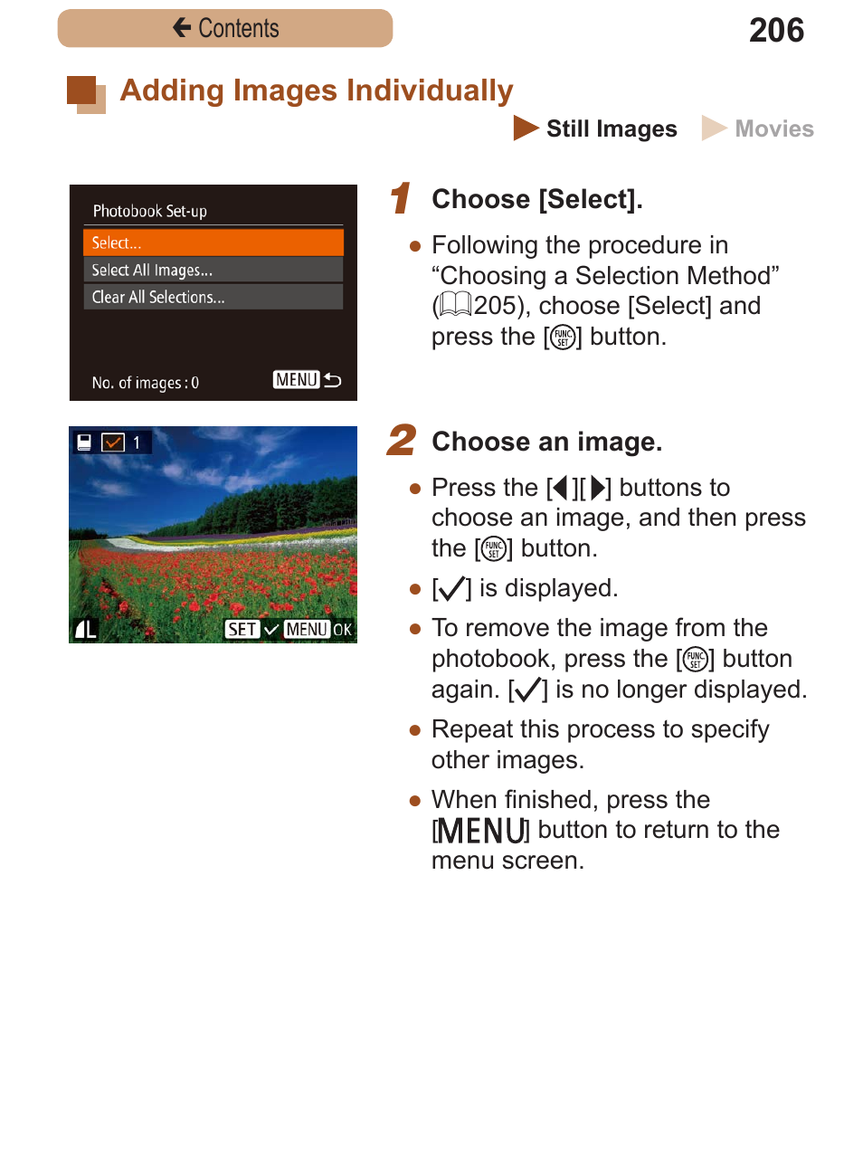 Adding images individually, Adding images, Individually | Canon PowerShot SX410 IS User Manual | Page 206 / 250