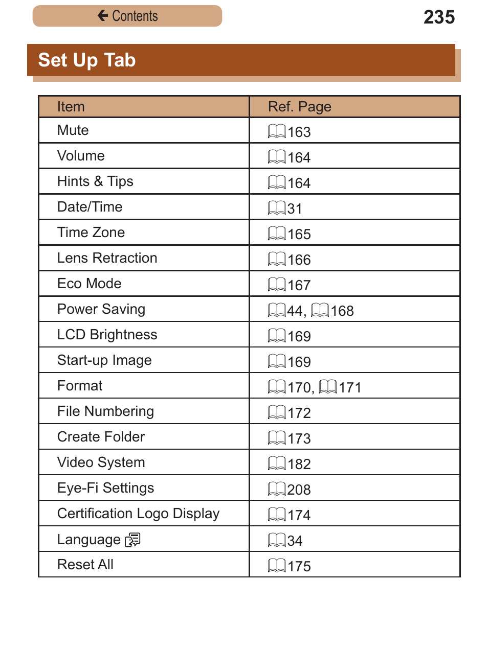 Set up tab | Canon PowerShot SX410 IS User Manual | Page 235 / 250