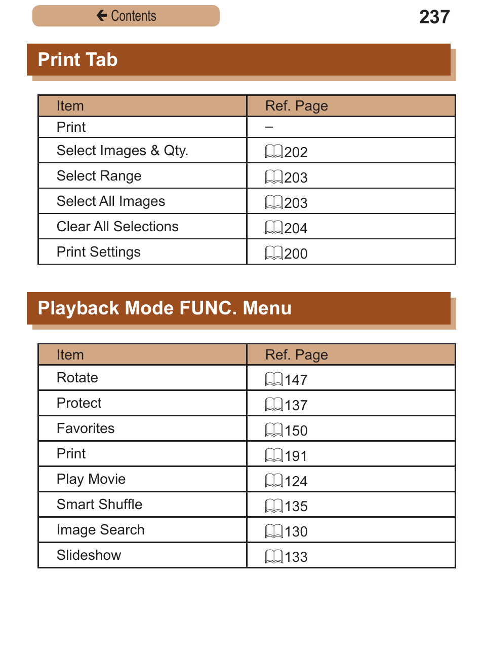 Print tab, Playback mode func. menu, Print tab playback mode func | Menu | Canon PowerShot SX410 IS User Manual | Page 237 / 250