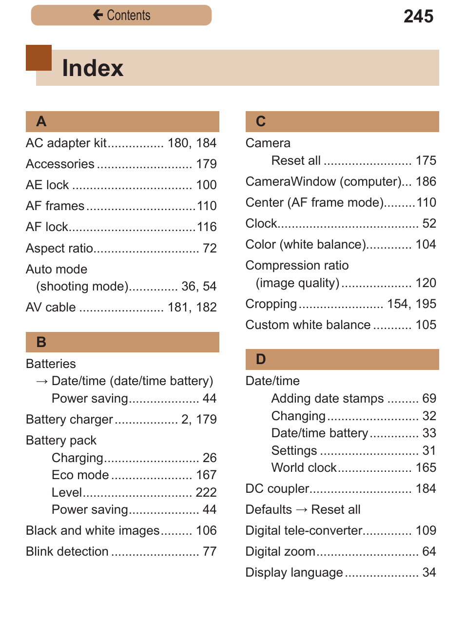 Index | Canon PowerShot SX410 IS User Manual | Page 245 / 250
