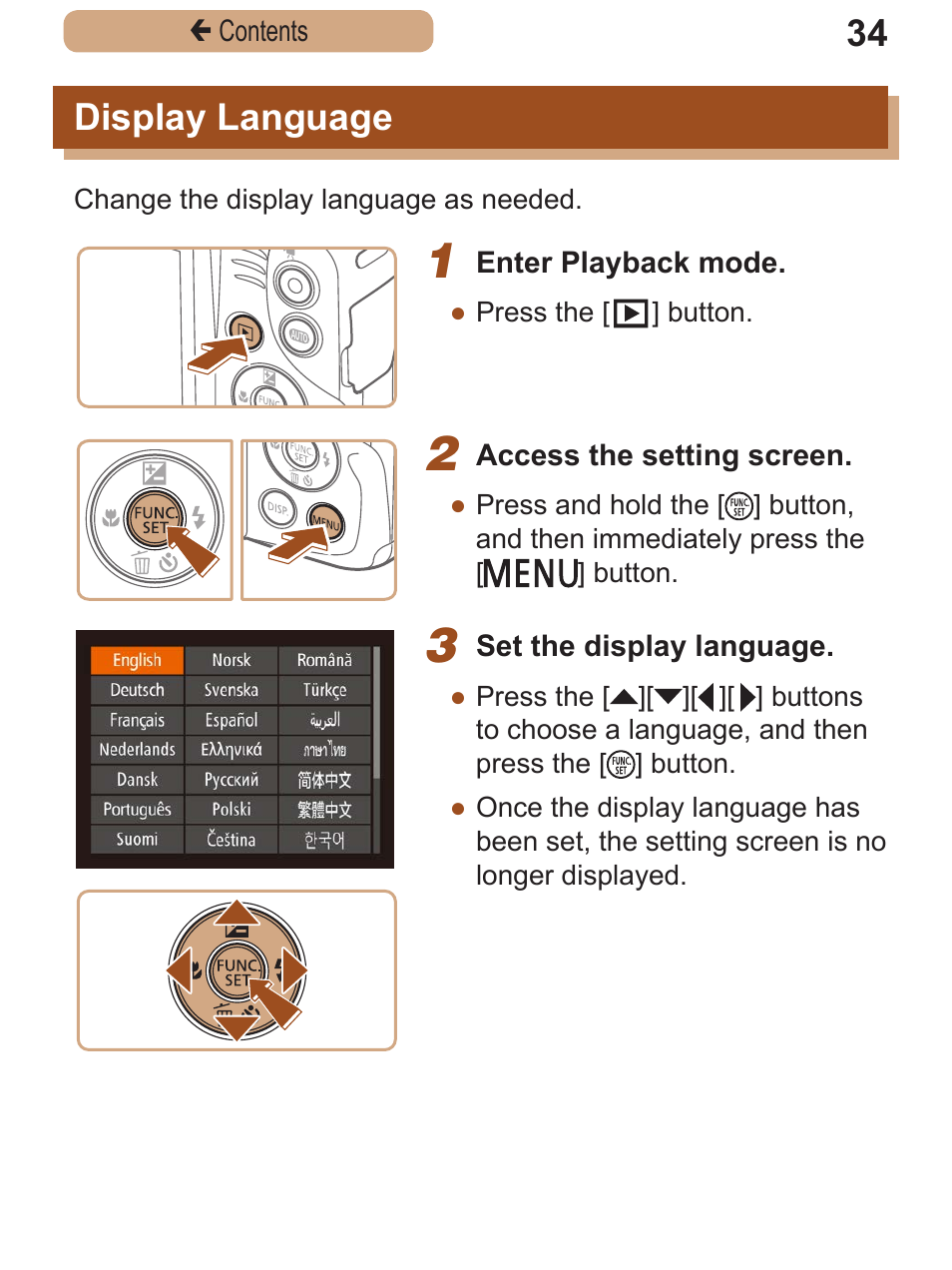 Display language | Canon PowerShot SX410 IS User Manual | Page 34 / 250