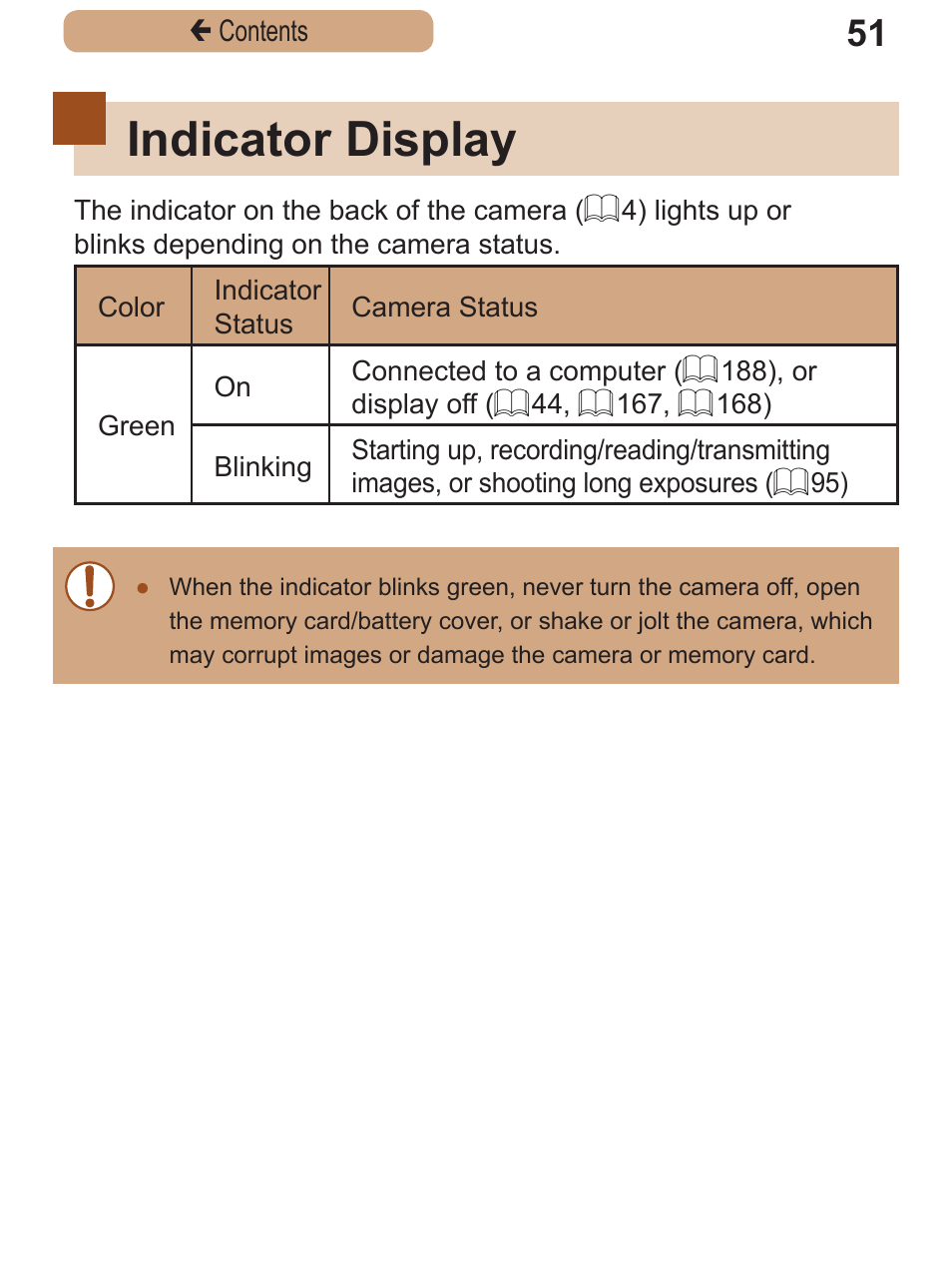 Indicator display | Canon PowerShot SX410 IS User Manual | Page 51 / 250