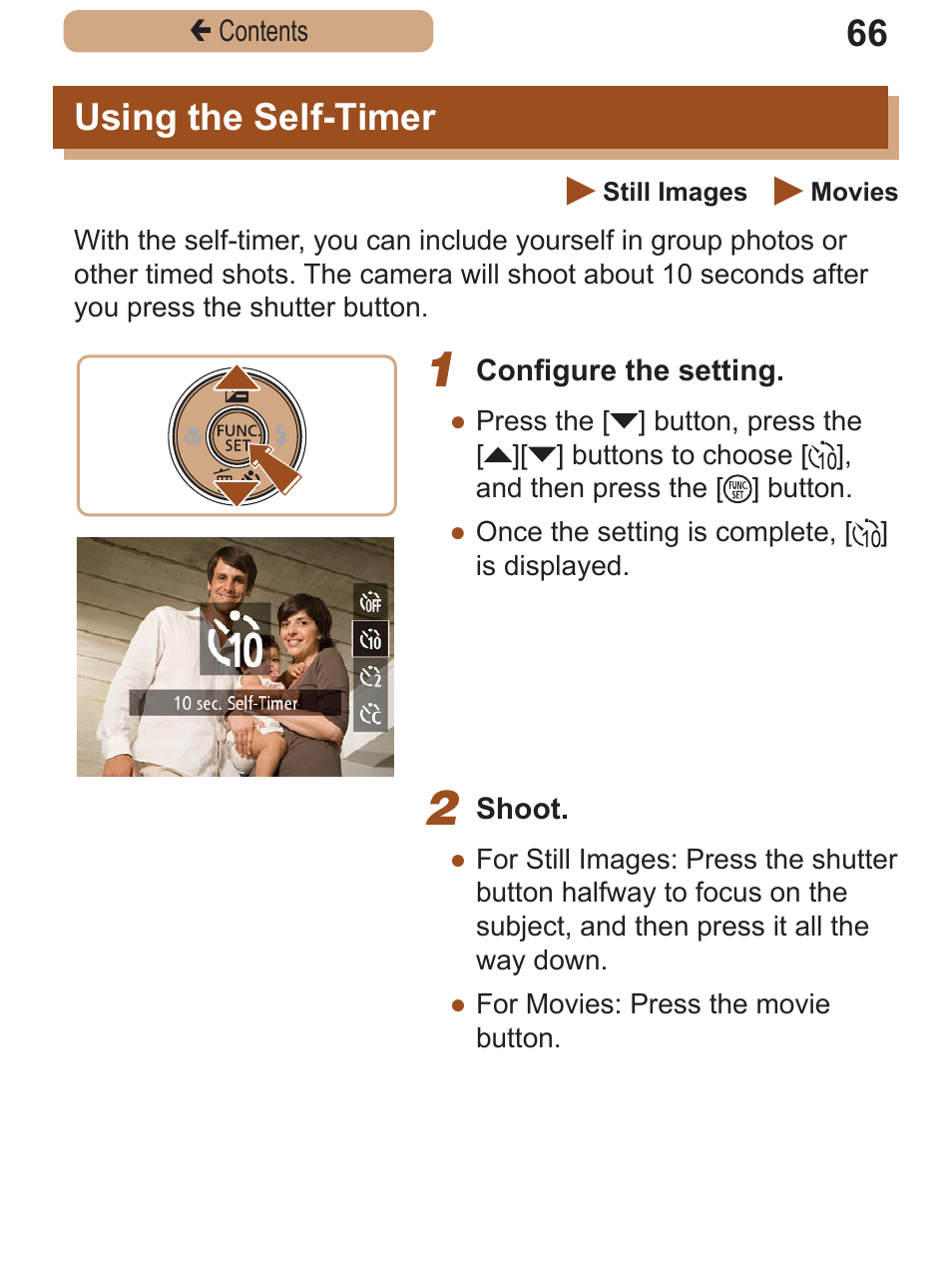 Using the self-timer | Canon PowerShot SX410 IS User Manual | Page 66 / 250