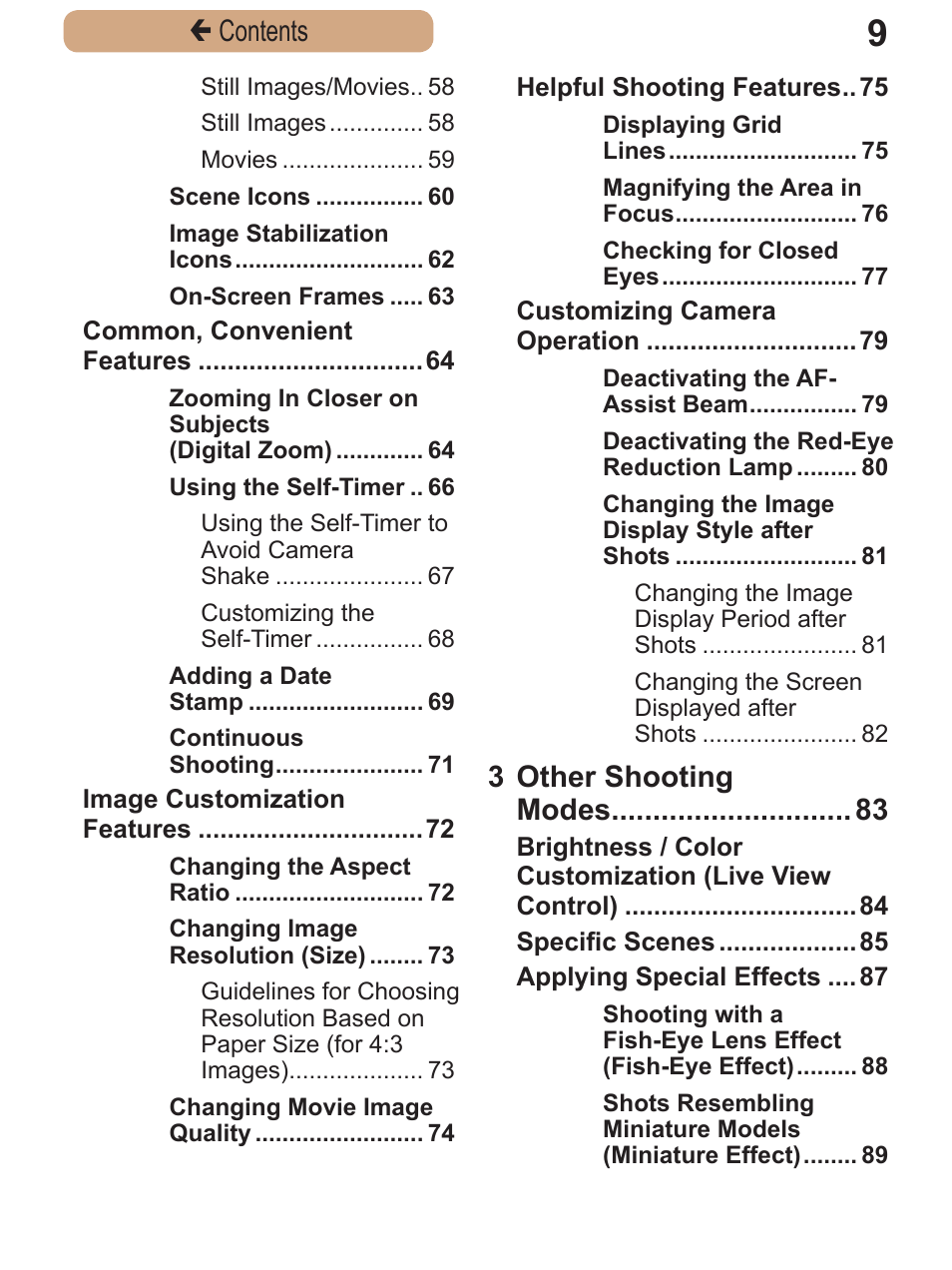 Çcontents, 3 other shooting modes | Canon PowerShot SX410 IS User Manual | Page 9 / 250