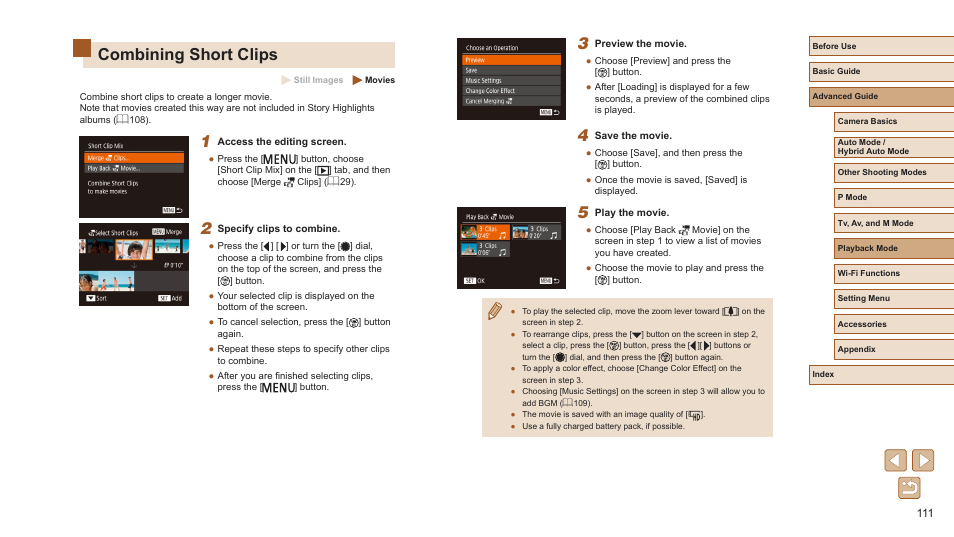 Combining short clips | Canon PowerShot SX720 HS User Manual | Page 111 / 185