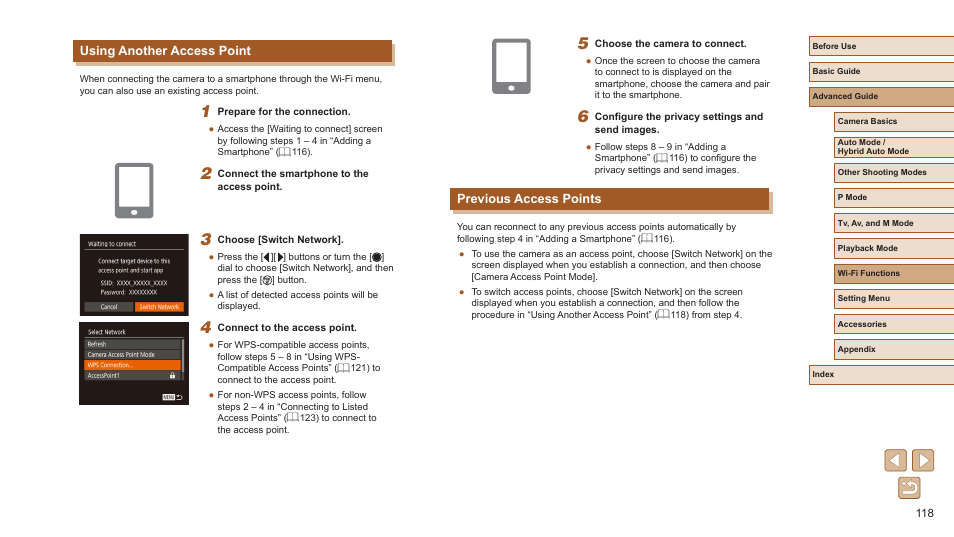 Using another access point previous access points, Previous access points, Using another access point | Canon PowerShot SX720 HS User Manual | Page 118 / 185