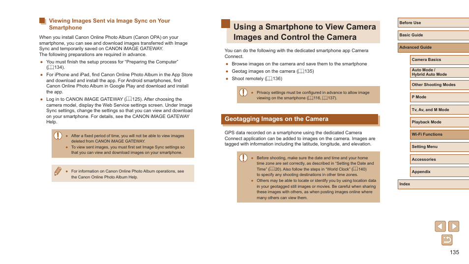 Geotagging images on the camera | Canon PowerShot SX720 HS User Manual | Page 135 / 185