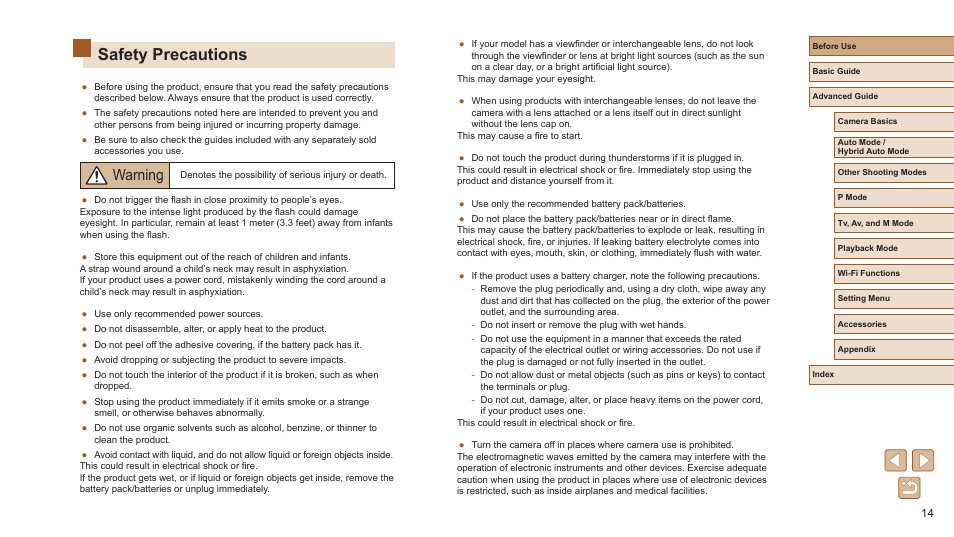 Safety precautions, Warning | Canon PowerShot SX720 HS User Manual | Page 14 / 185