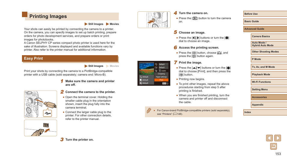 Printing images, Easy print, 153), setting up individual image printing | Canon PowerShot SX720 HS User Manual | Page 153 / 185